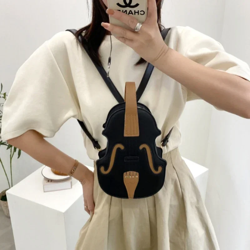 Creative Violin Fashion Shoulder Bag PU Leather Small Backpacks for Women Luxury Design Thread Ladies Female Crossbody Bag