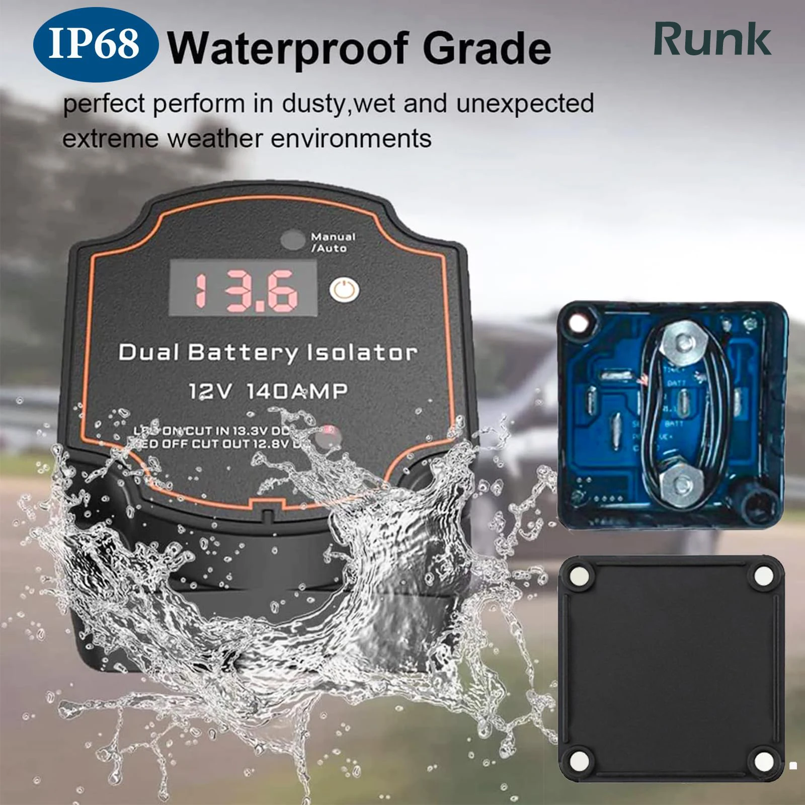 Dual Battery Isolator 12V 140A With Voltage Display - Voltage Sensitive Relay (VSR) For Auto/Manual Mode, For Truck, RV, Marine, ATV