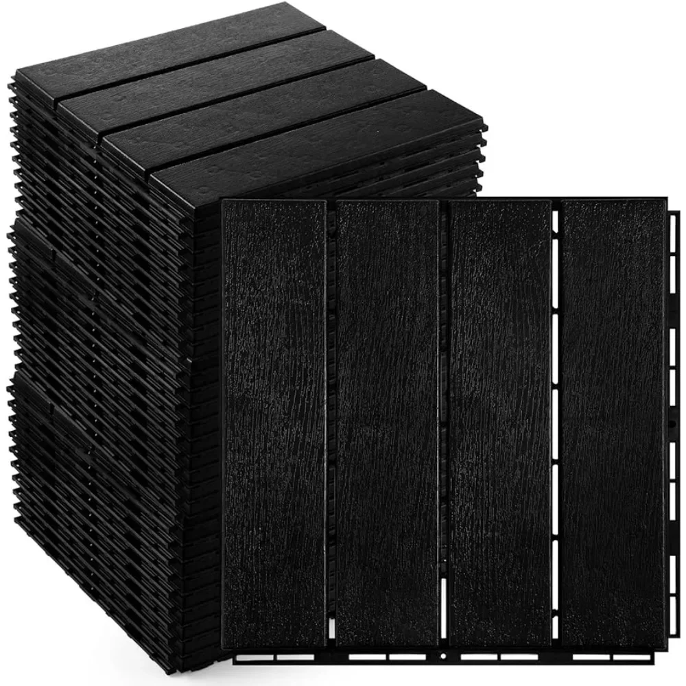 

48 Pcs Plastic Deck Tiles 12 x 12 Inch Tiles Waterproof Outdoor Flooring Composite Decking (Black)freight free