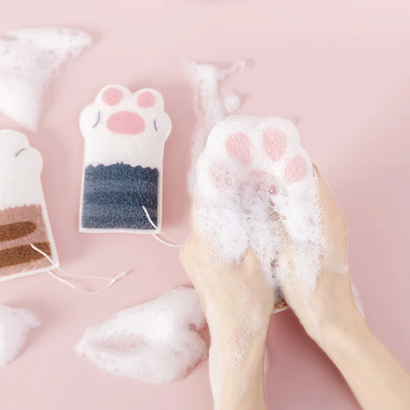 Smooth Bath Sponge Elastic Cute Cat Paw Bathing Sponge Adult Baby Body Wash Brush Clean Brush Bath Towel baby bath sponge shower sponge ball