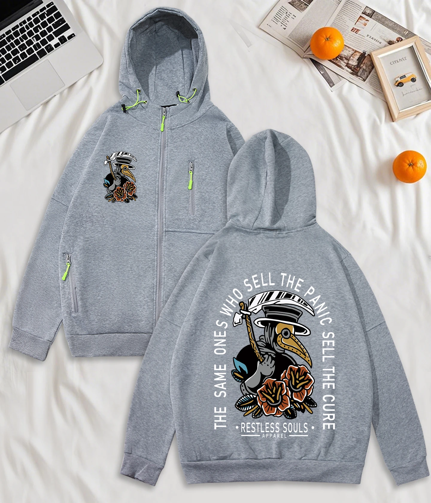 The Same Ones Who Sell The Panic Print Zipper Hoody Male Fashion Sweatshirt Vintage Loose Hooded Fleece Casual Soft Sportswears