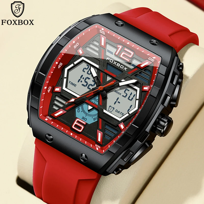 FOXBOX 2023 New Top Brand Men's Watches Luxury Square Quartz Wristwatch Waterproof Luminous Chronograph Watch For Men Date Clock