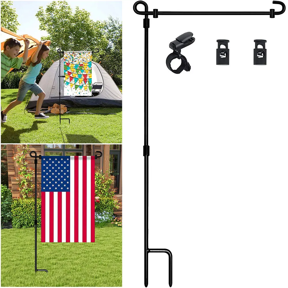 Garden Flag Stand Garden Flag Pole Holder with Clip and Stopper Holder Stand Metal for Decor