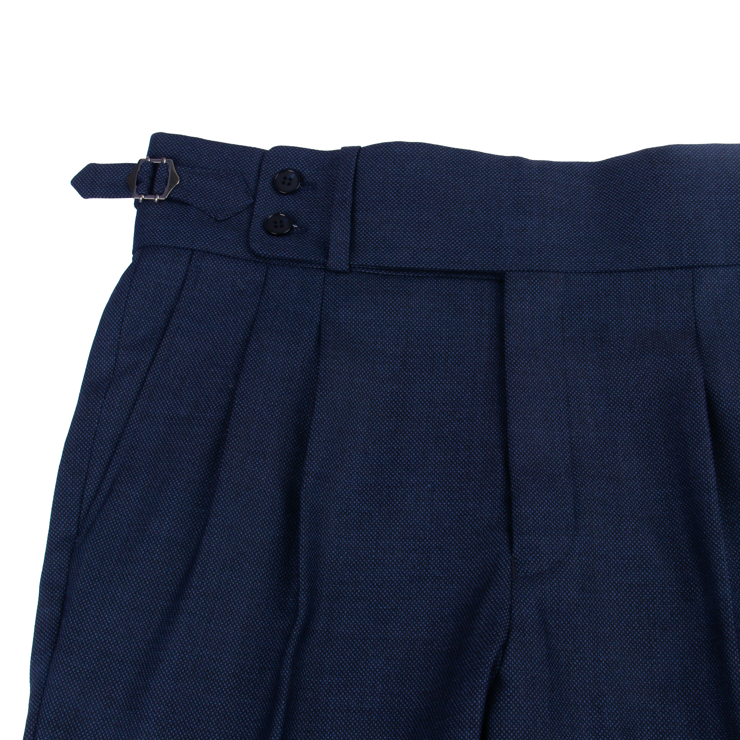 Luxury Fashion Italian Style Custom Made Suits Pants Tailored Trousers Navy Nailhead High Waist Neapolitan Trousers Extended Tab