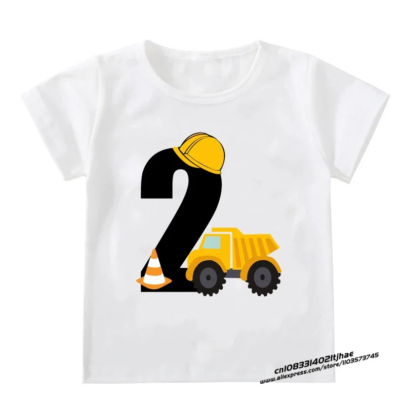 Kids Boys T-shirts Baby Short Sleeve Excavator Tops Children Fashion Tshirt 1 2 3 4 5 Years Boy Construction Birthday Shirts - 4