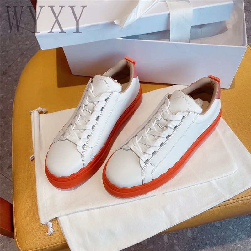 

Genuine Leather White Sneakers Women Scalloped Edge Platform Shoes Leisure Sneakers Casual Walking Small White Shoes Woman 2023