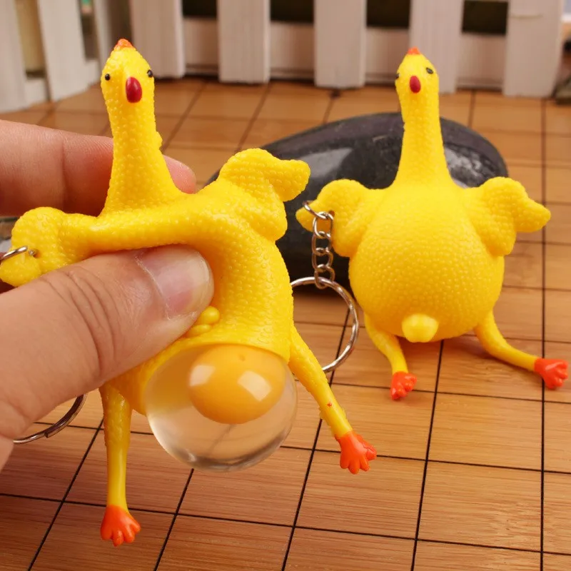 

1PC Cute Chicken Egg Laying Hens Crowded Stress Ball Keychain Creative Funny Spoof Tricky Gadgets Toy Chicken Keyring Key Chains