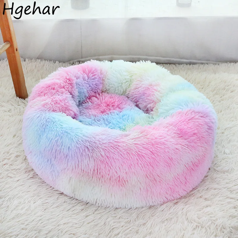 Furry Dog Beds Soft Warm Sleeping Litter for Small Pets Round Kennel