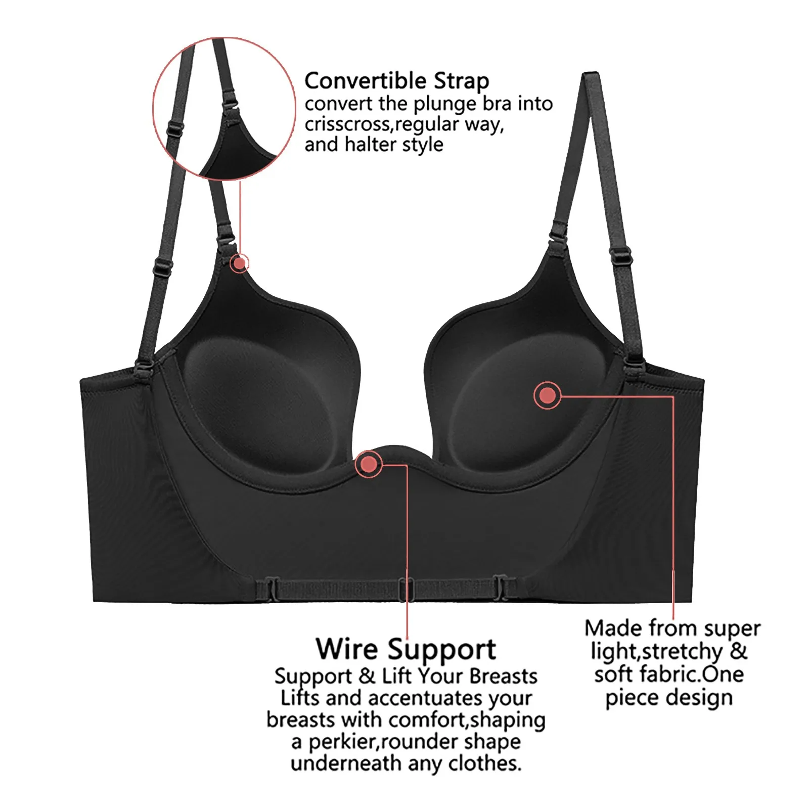 

Bra Sport for Women Women's Low Back Bra Wire U Shaped Backless Bra Convertible Spaghetti Strap Seamless Sleeping Bralette