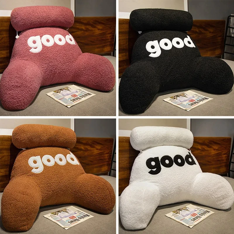 40/50cm Cartoon Embroidery Letter Good Plush Lumbar Cushion Soft Stuffed Sofa Office Chair Bedside Waist Throw Pillow Home Decor