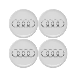 Set of 4 Premium Car Wheel Hub Center Metal Decal Stickers (Audi Silver)