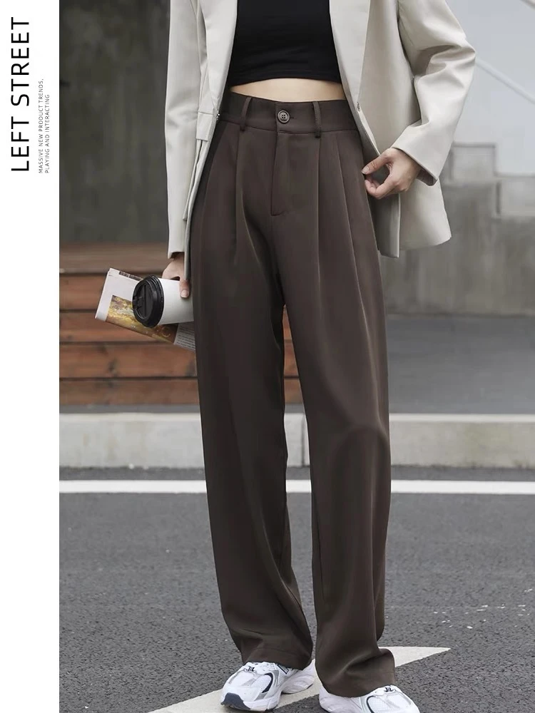 grey sweatpants Wide-leg Suit Pants Women's Loose Coffee High-waisted Drapey Mopping Pants Autumn Straight Fashion Slim Casual Pants Trousers chino pants