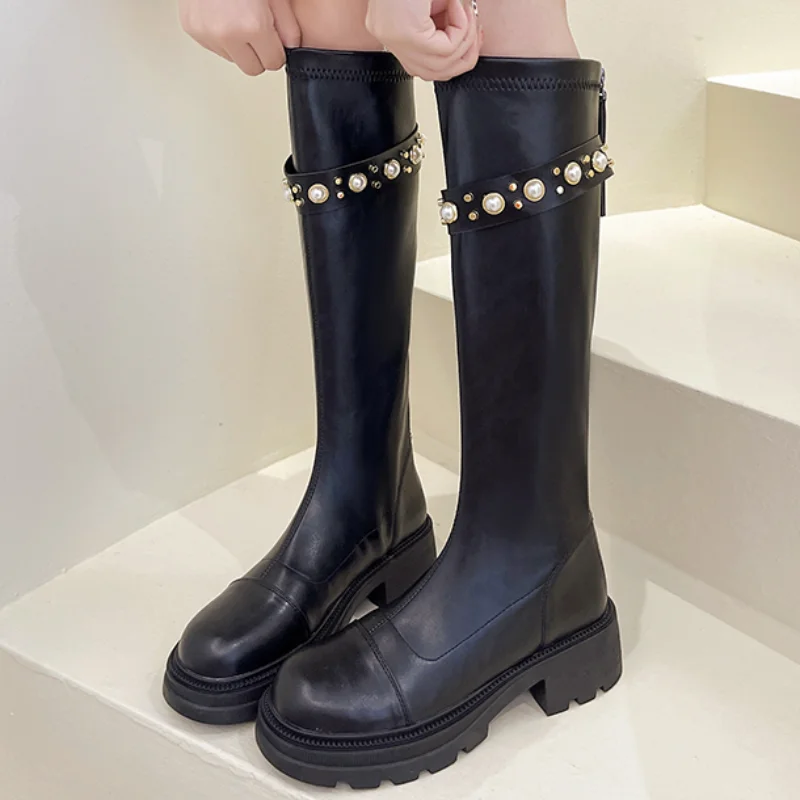 

Women's Boots 2023 New Fashion Temperament Women's Long Boots Round Head Square Heel Zipper Women's Cotton Shoes Mujer