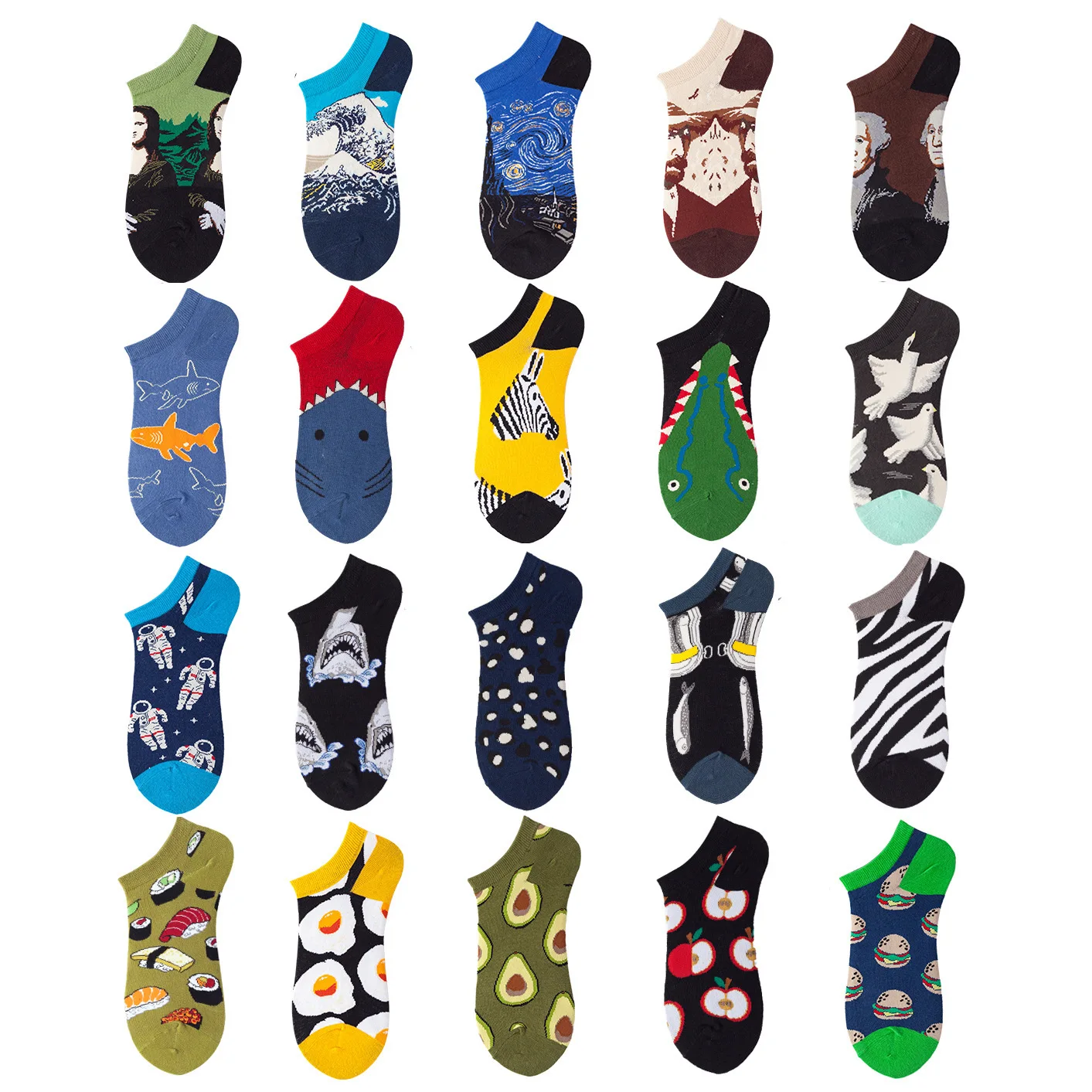40 Style Fashion Colorful Short Socks Men Cotton Novelty Oil Painting Animals Food Avocado Casual Funny Ankle Sox