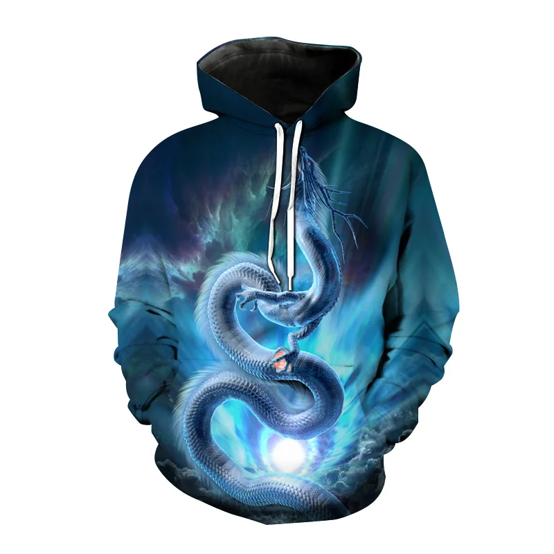 thumbnail image 1 of Sudadera con capucha con estampado de dragón para hombre, sudadera retro con estampado 3D de animales, manga larga, informal, de otoño, para calle, holgada, con capucha, 1 of 5