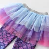 VIKITA Kids Girls Mermaid Print Pants Girls Mesh Tutu Skirts Leggings Children Fake 2pcs Pantskirt Girls Trousers with Skirts 2