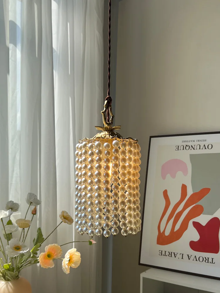 

Cloakroom Carved Brass Pearl Chandelier Corridor Hallway Wall Lamp Retro Court Bedroom Bedside Small Droplight