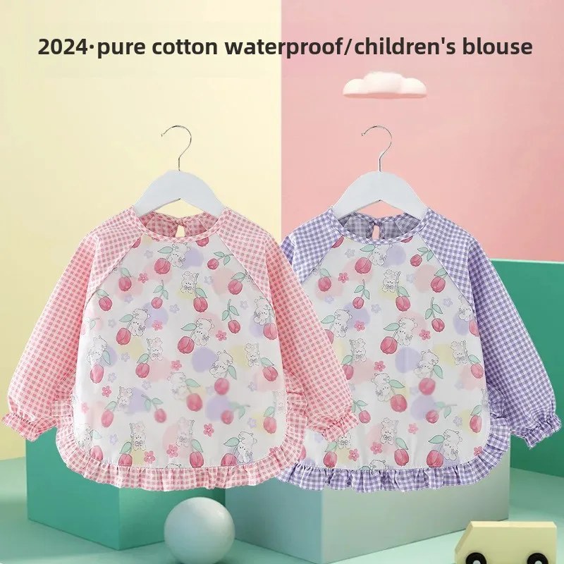 Waterproof Pure Cotton Baby Feeding Apron Child Hoodie Bib Toddler Nursery Anti-Dirt Protective Clothing Infant Feeding Cover up
