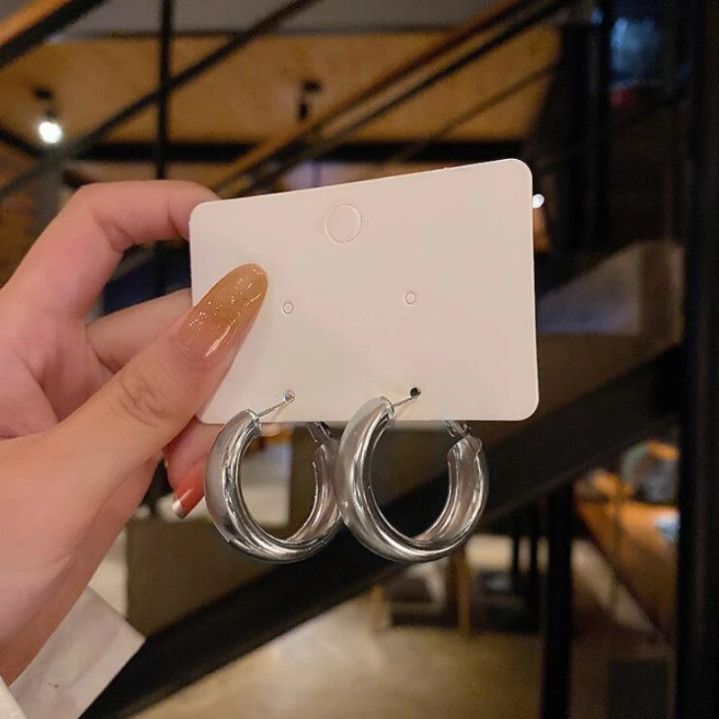 Sba8190b30eb14cccaa80210585f8c5633 Trendy Simple Silver Color Hoop Earrings for Women Fashion Circle Round Minimalist Earrings Party NEW C-shape Jewelry Gifts Mallzona