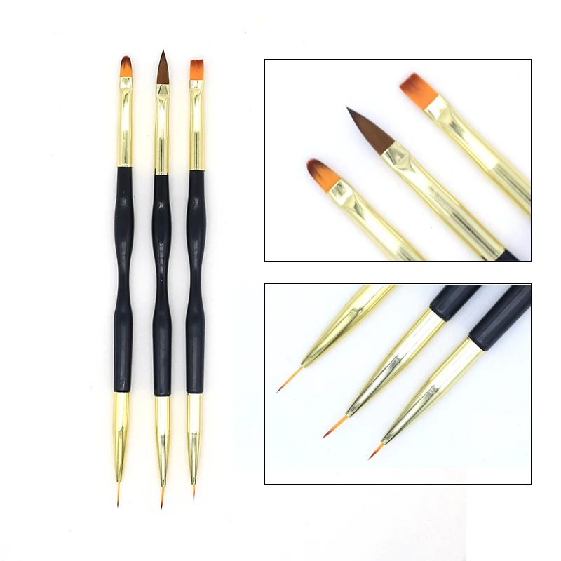 3 kosi akrilni čopiči za francoske črte za nohte, 3D konice, pripomočki za manikuro, pisalo za risanje linij, UV gel čopiči, orodja za slikanje_voghion.com