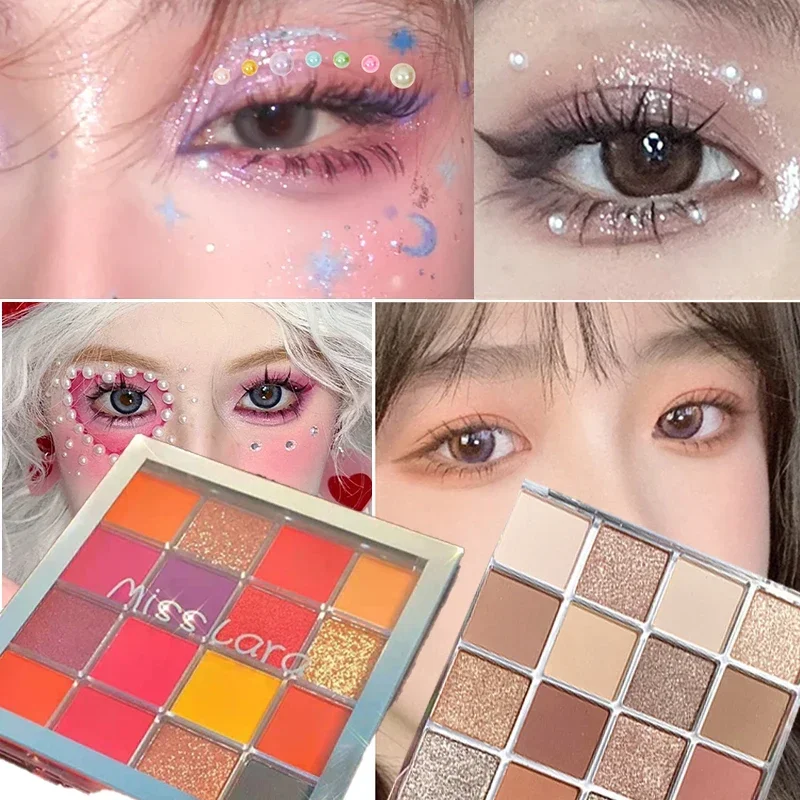 Paleta de sombras de ojos de colores, 2 tipos, 16 colores, Paleta de sombras de ojos brillantes Nude, brillo mate, pigmento de ojos impermeable de larga duración