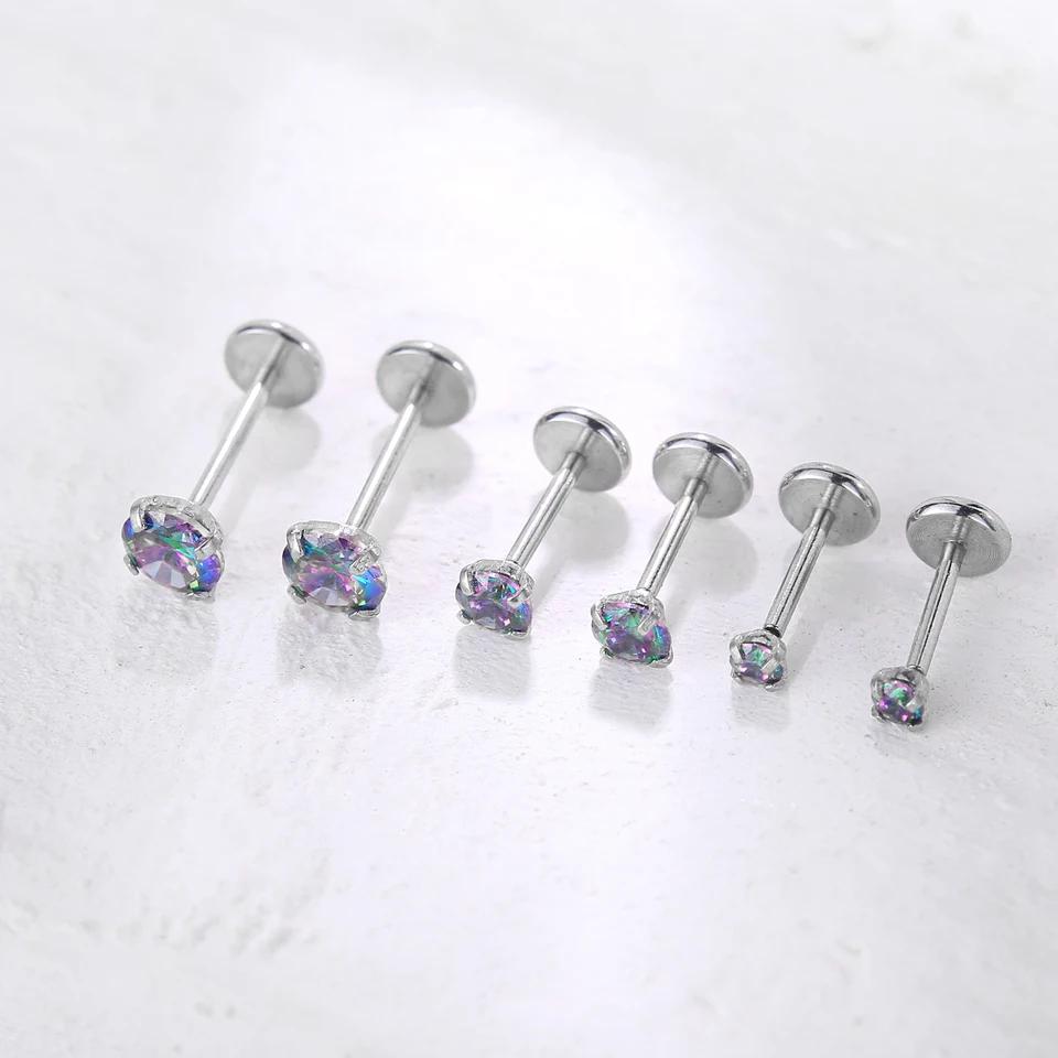 Jenxnjsjo Stud Hoop Earrings For Women 20g Surgical Steel Hypoallergenic Threadless Flat Back Push In Post Diamond Studs Earrings For Sensitive Ears...