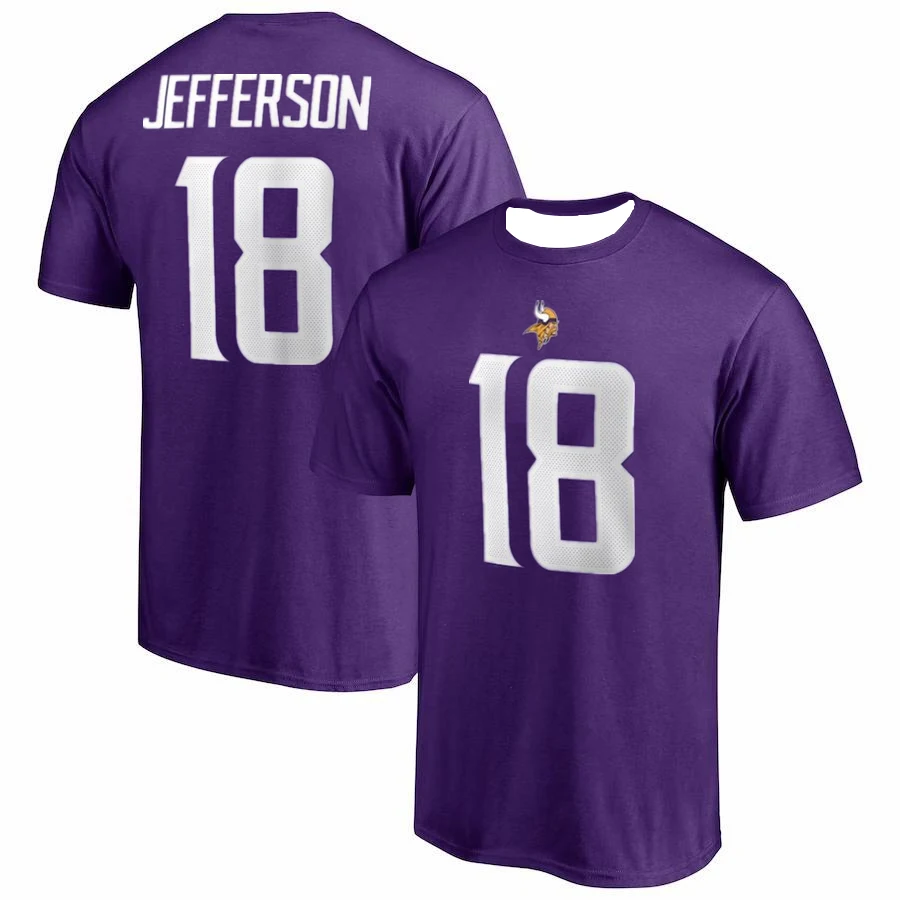 NFL Vikings Minnesota Vikings Jefferson T-Shirt 3D Printed Breathable Comfortable Adult Short Sleeve Outdoor Sports T-Shirt 2