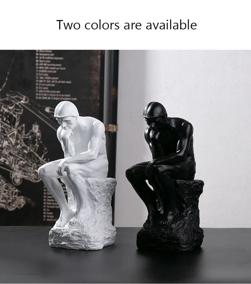 3 pièces statue penseur, le silence est or art abstrait figurine