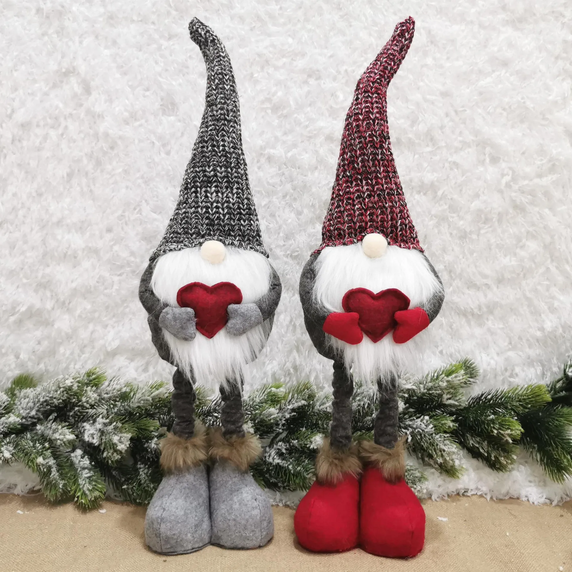 Description Picture 5 of item2024 new Christmas decoration knitted red gray love knitted telescopic doll Nordic style elves
