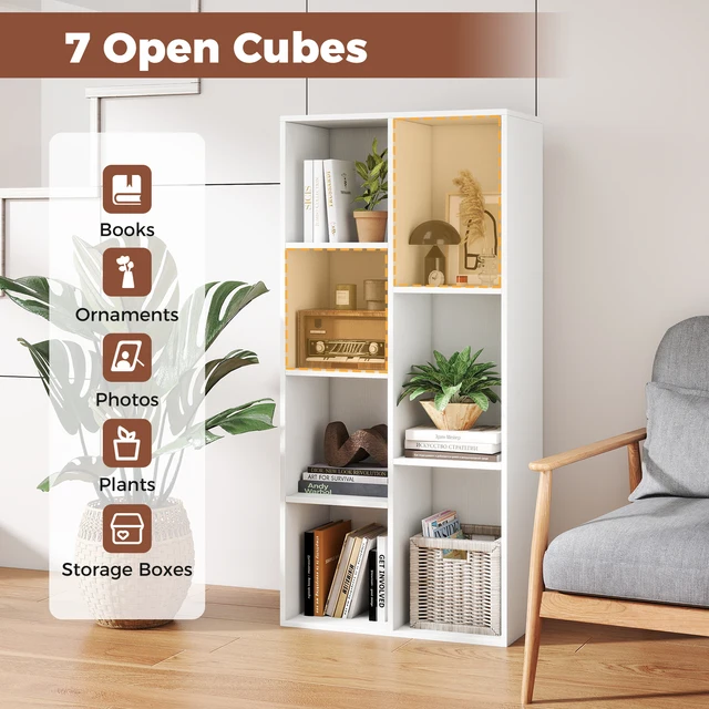 7-Cube Bookcase, Vertical or Horizontal Freestanding Bookshelf w/ 7 Compartments