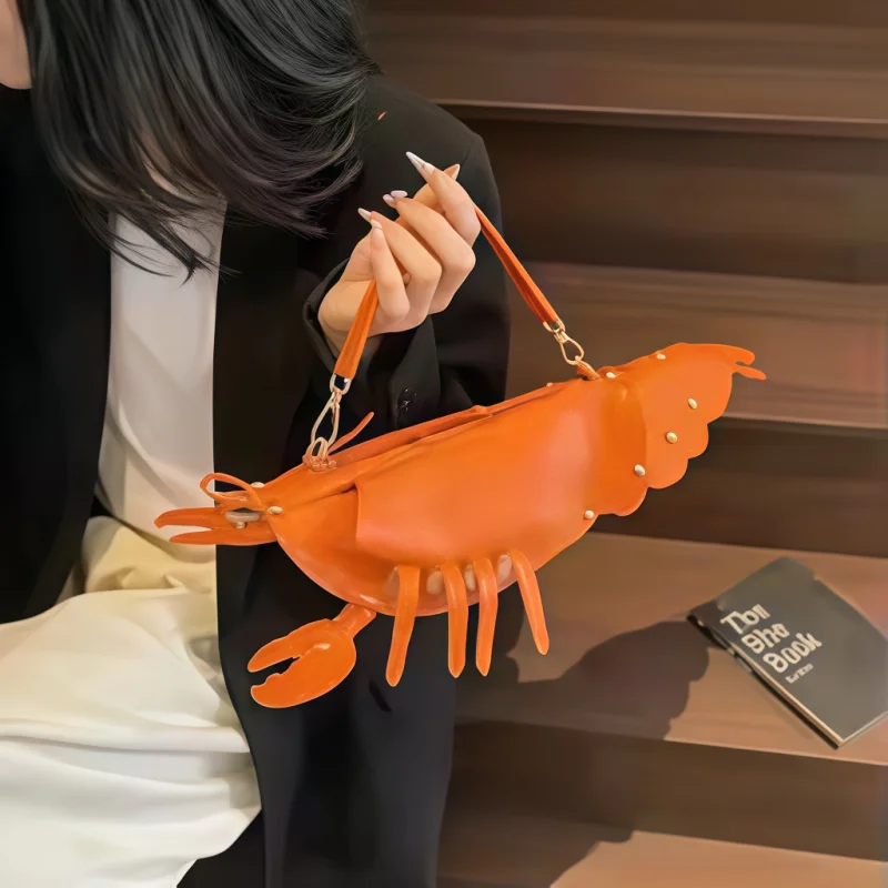 어린 소녀들을 위한 랍스터 모양 크로스백, 단색 PU 가죽 핸드백, 귀엽고 독창적이고 재미있는 가방, 캐주얼 장난감 크로스바디 폰백