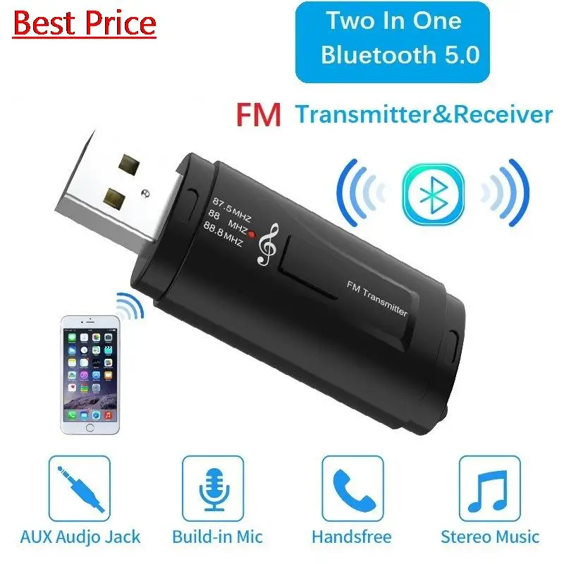Dhl 50Pcs/lot Usb Bluetooth Receiver 3.5aux Car Fm Stereo Call