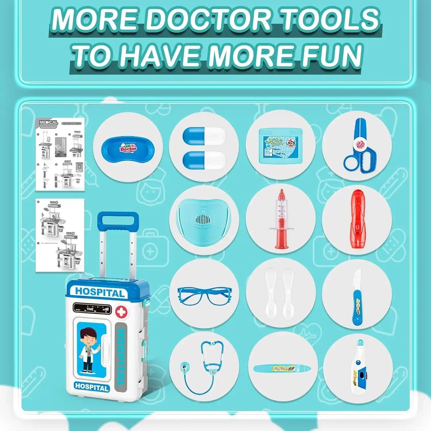 2 in 1 Doctor Kit for Kids Pretend Play Medical Station with Stethoscope Thermometer Sounds & Lights Doctor Toys for Boys Girls 4