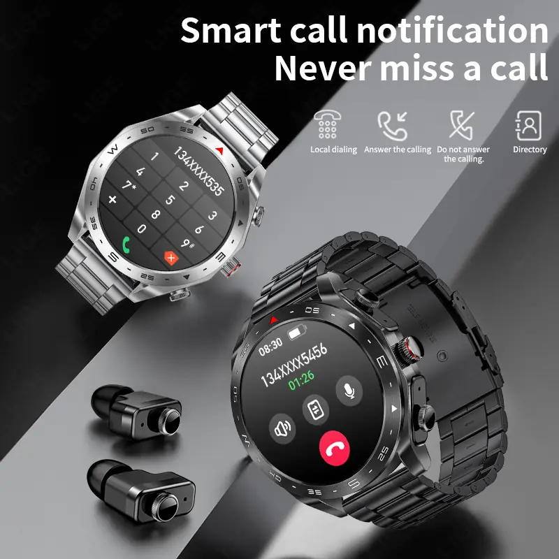 LIGE Smartwatch With Earbuds Bluetooth Headset Speaker Tracker Music Sport Health Track Waterproof AMOLED Screen Men Smart Watch - Image 3