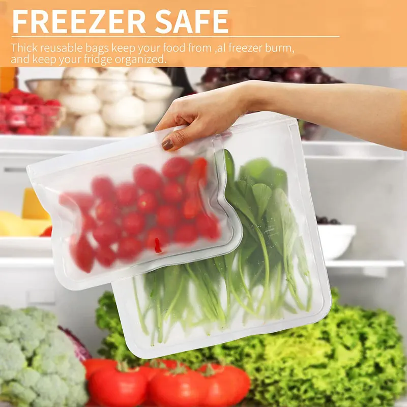 Food Storage Bags Silicone Reusable Multiple Sizes Leakproof Stand Up Ziplock for Kitchen Fresh Keeping