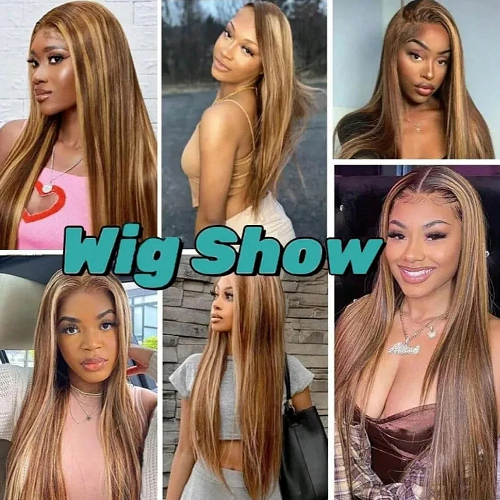 Straight Ombre Lace Front Wig Human Hair 28 Inch 4/27 Highlight Wig Human Hair Pre-Plucked with Baby Hair 250% Density