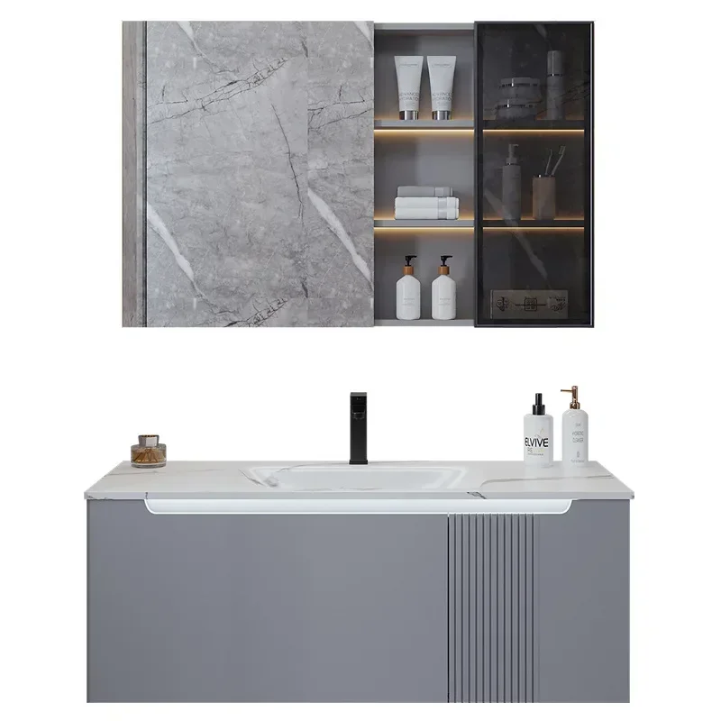 *Luxury Modern Bathroom Cabinet Vanity Slate Integrated Washbasin Sink Smart Mirror Cabinet Bathroom Vanity