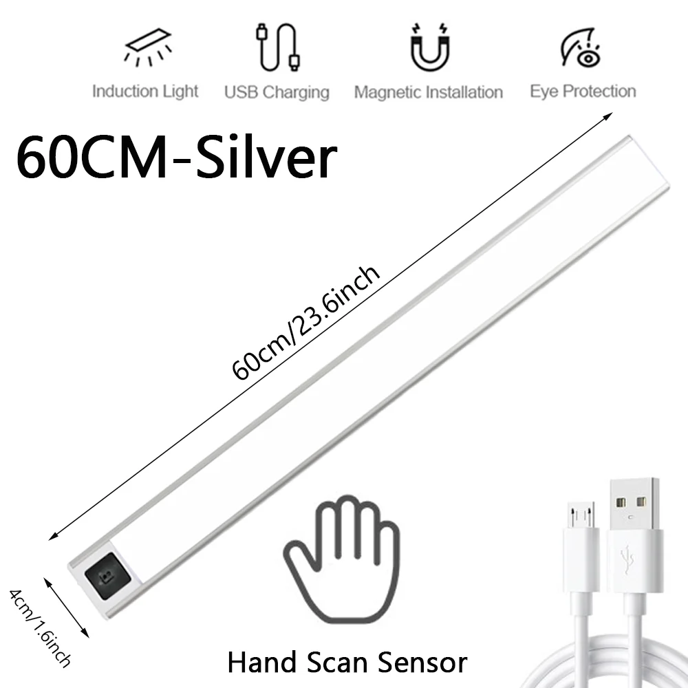 20/40/60CM LED Night Light USB Hand Sweep Sensor Ultra Thin Rechargeable Closet Wardrobe Lamps Under Cabinet light Night Lights childrens night lights Night Lights