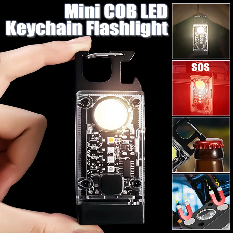 

Mini LED 1000LM Flashlight Strong Magnet Portable Pocket COB Work Light Keychains Solar USB Rechargeable Outdoor Lamp Corkscrew