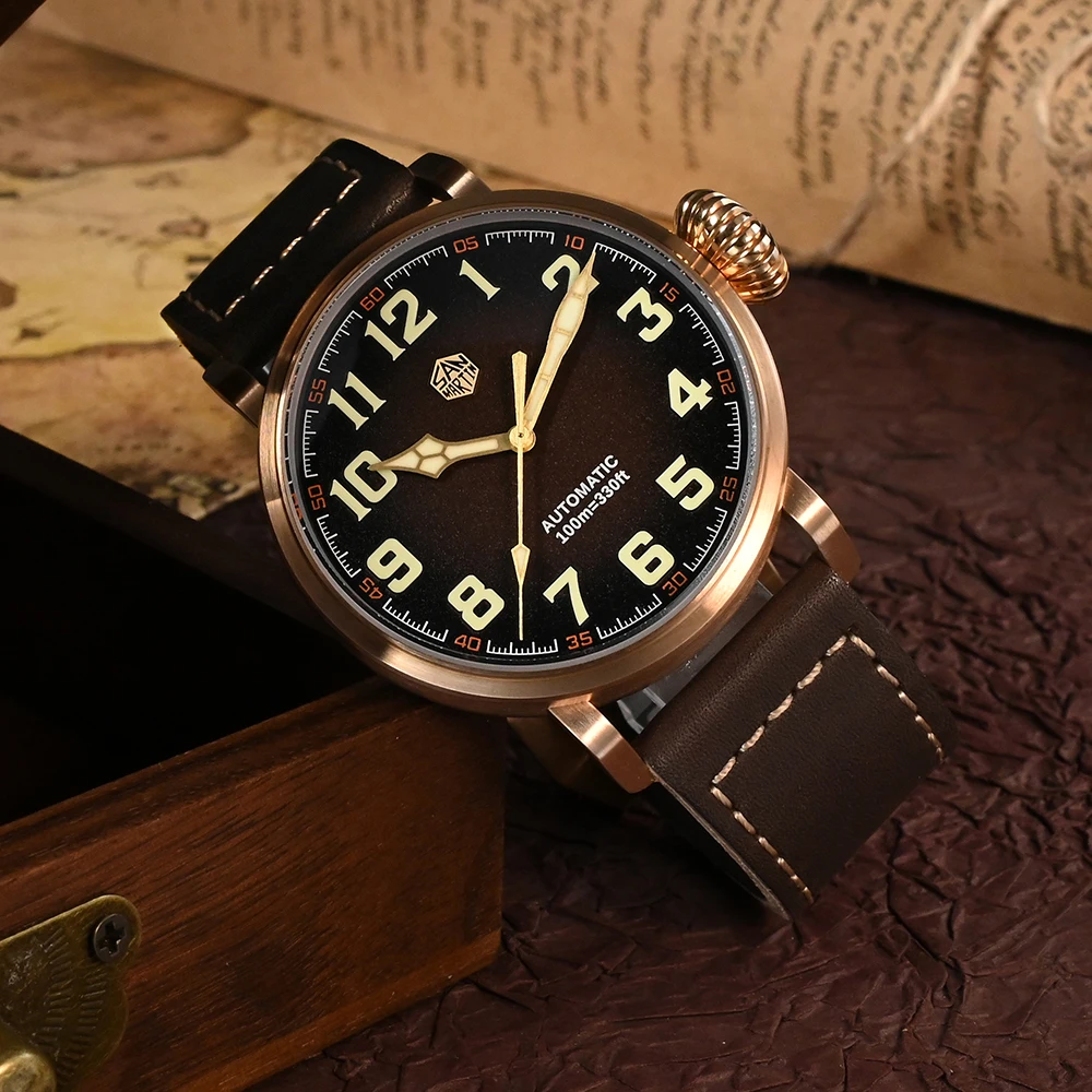 

San Martin 45mm CuSn8 Bronze Pilot Men Watch YN55A Automatic Mechanical Vintage Military Simple Style Sapphire Waterproof 10Bar