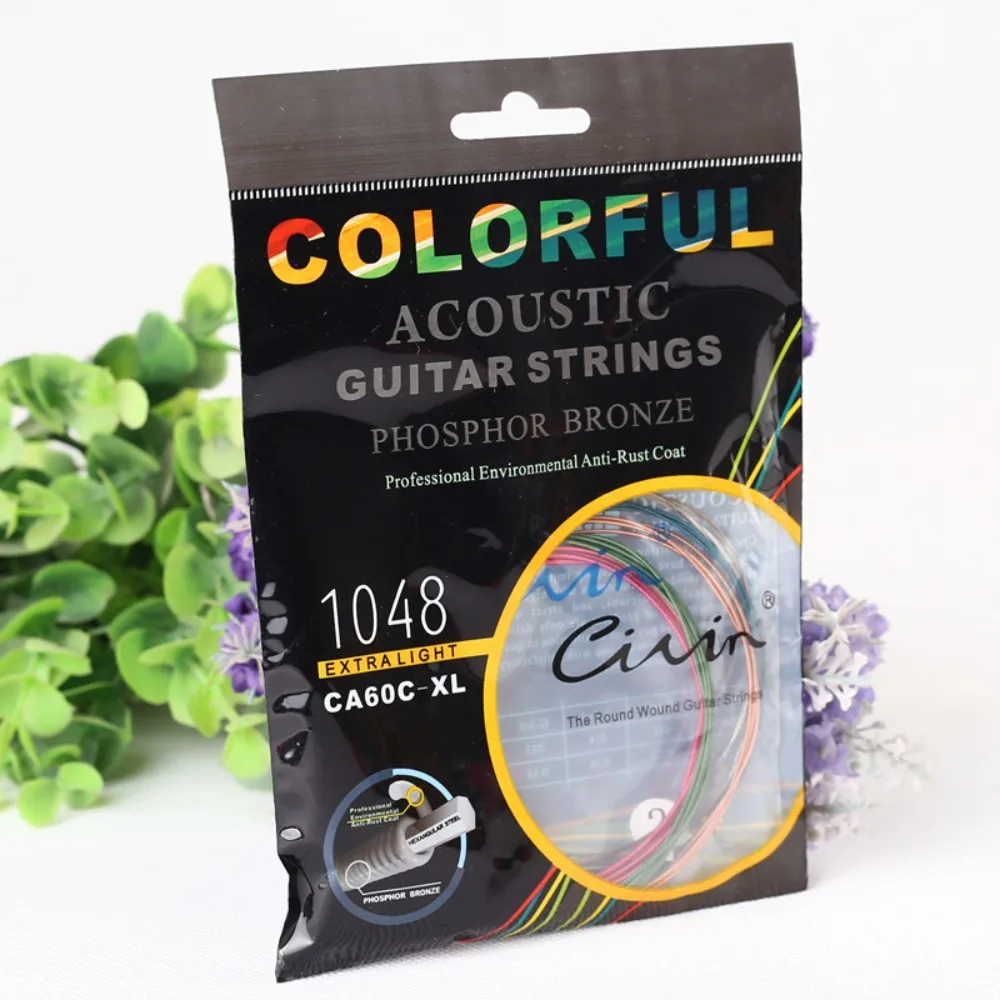 

6Pcs/Set Colorful Acoustic Guitar Strings Guitar Parts Rainbow Electric Guitar Shoulder Strap Universal Guitar Strings