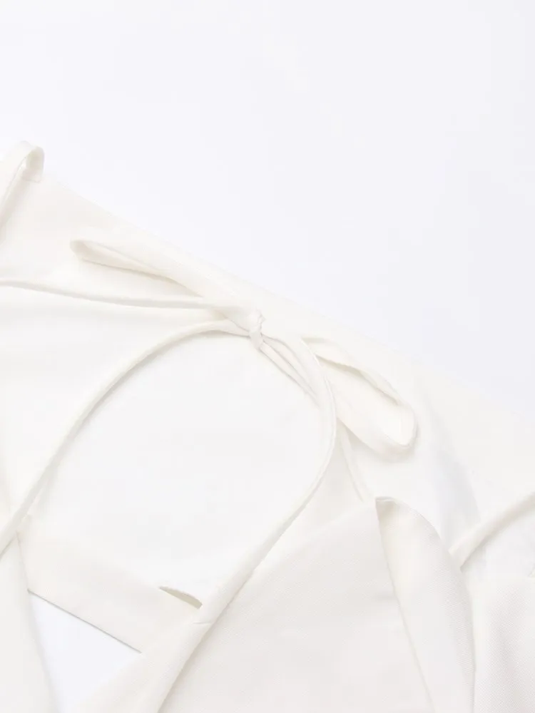 KBQ Spliced Lace Up Hollow Out Backless Blazer For Women V Neck Long Sleeve Off Shoulder Single Breasted Solid Blazers Female