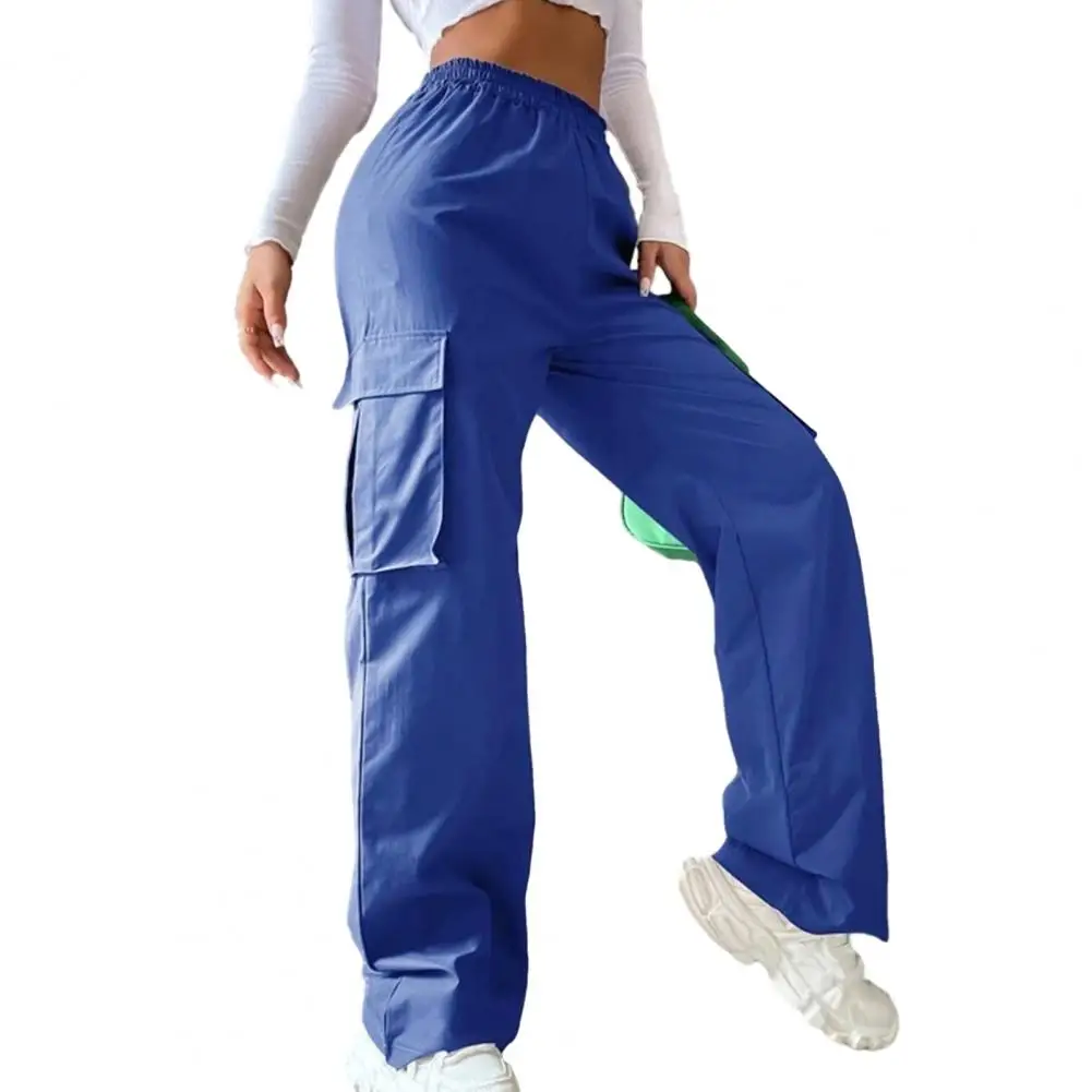 

Hip Hop Women Cargo Pants Streetwear All Match Fashion Wide Leg Pants Elastic Waist Sweatpants Female Chic Trousers