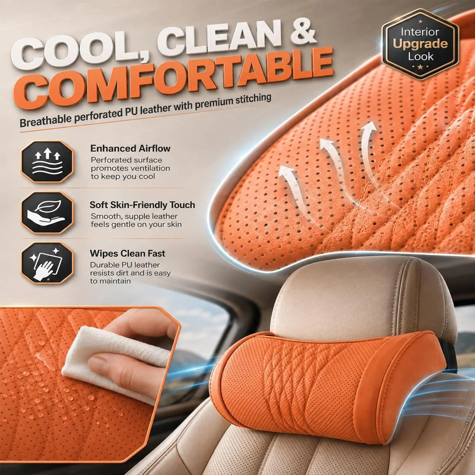 Luxurious Memory Foam Car Neck Pillow - Premium PU Leather Headrest Cushion with Adjustable Straps and Universal Comfort and Support