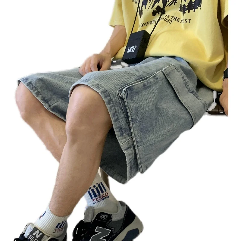 Men's Harajuku Pocket Denim Hip Hop Cargo Short Streetwear Breeches Retro Korean Pants Grunge Bermudas Y2K Jeans Shorts Clothes