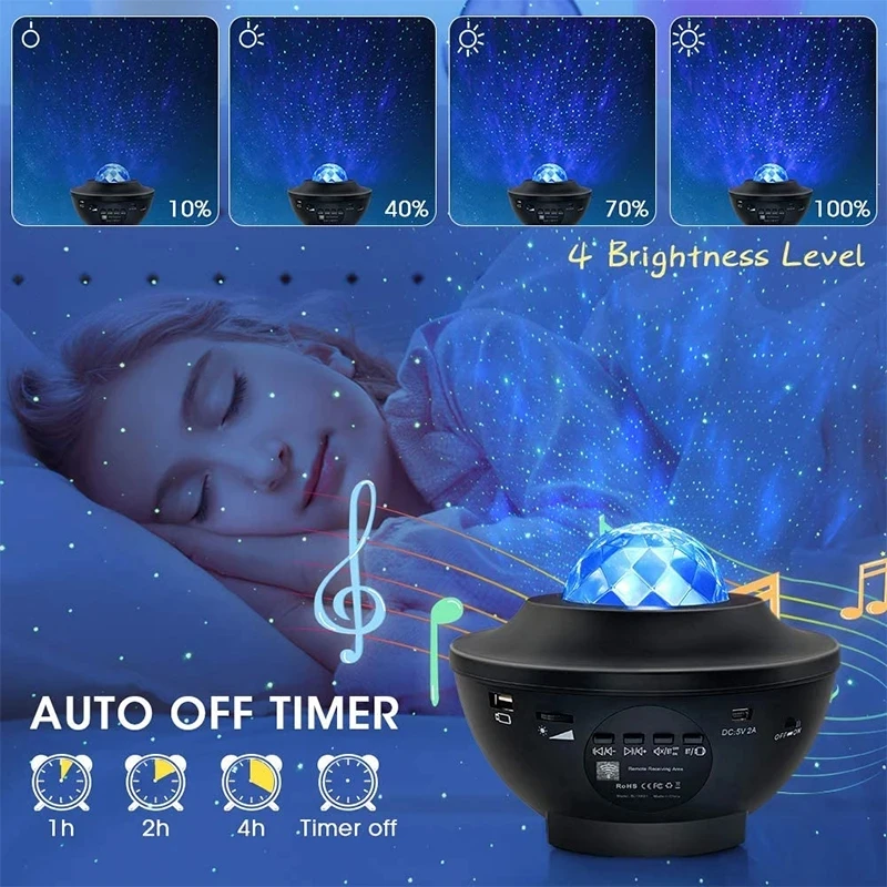 

Led Starry Sky Star Galaxy Projector Night Light Built-in Bluetooth-Speaker For Home Bedroom Decoration Child Kids Present