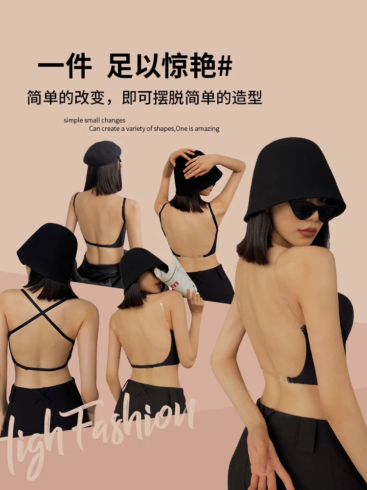 Women Solid Low Back Bras Underwired U Shape Backless Bras Multiple Convertible  Straps Underwire Bra 