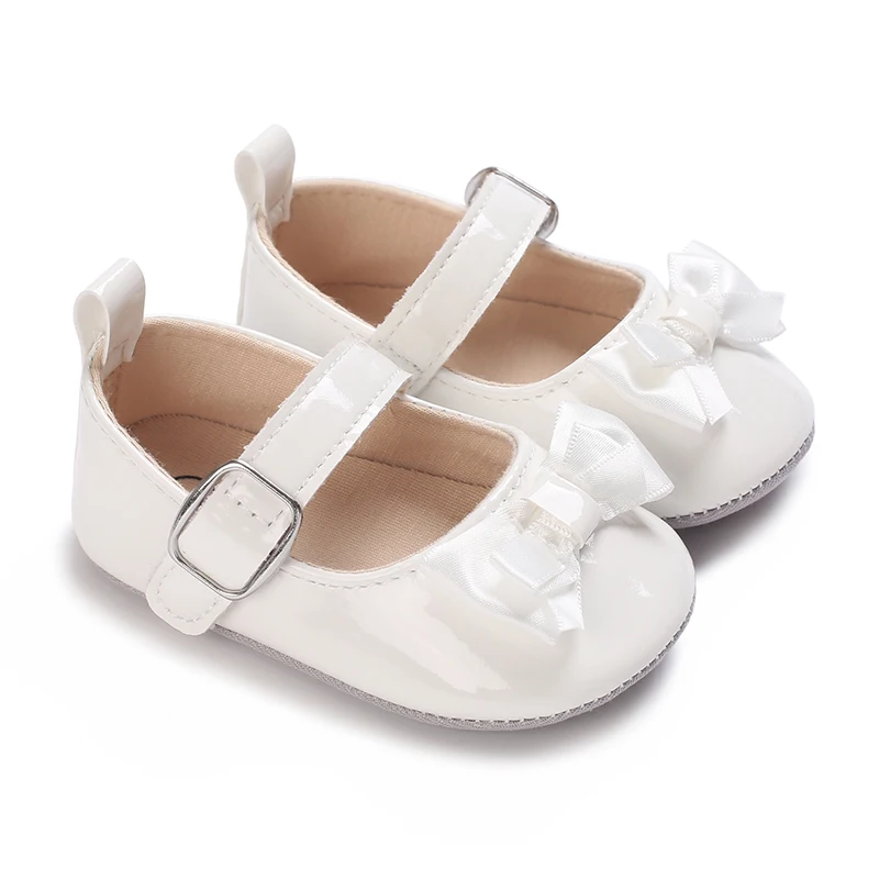 0-18 Months White Neonatal Soft Sole Girl Baby Upper PU Non Slip Rubber Sole Cute Princess Shoes Baby Walking Shoes 2