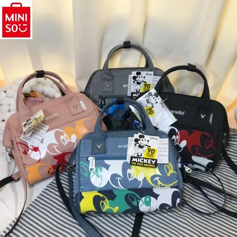 MINISO Disney Cartoon Print Mickey High Quality Storage Bag Women's Large Capacity Multi functional Crossbody Bag