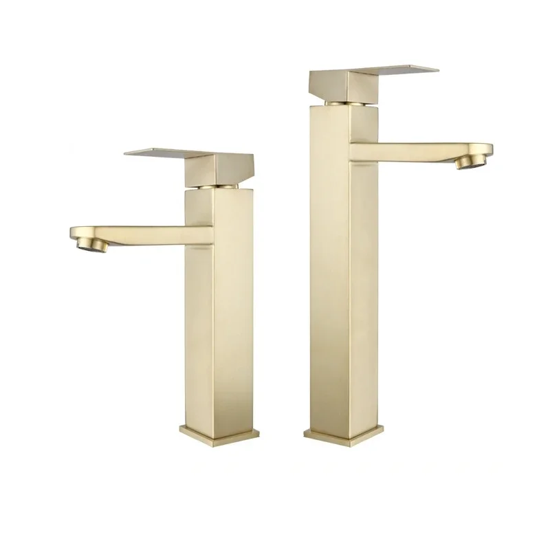 

Modern Basin Faucet Deck Mounted Hot Cold Water Basin Mixer Taps Gold Lavatory Sink Tap Stainless Steel Bathroom Lavatory Faucet